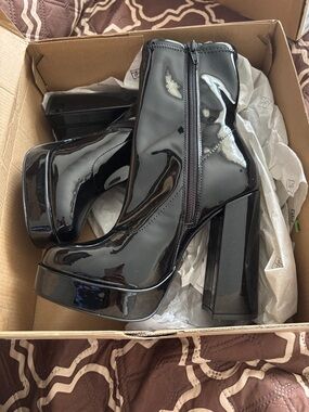 Call It Spring Black Patent Platform Ankle Boots